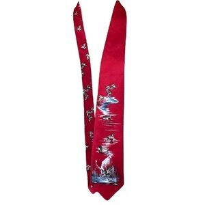 Vintage Ducks Unlimited 100% Silk Tie Red Novelty Print Hunting